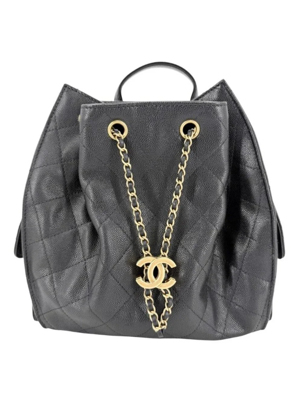 Chanel Backpack Quilted Chain Shoulder CC Logo 25 Caviar Leather Black Gold